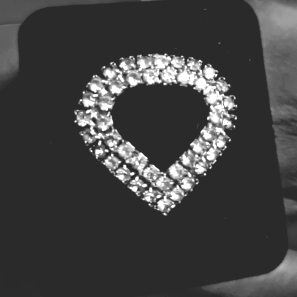 Vintage Silver-toned Clear Rhinestone Heart Charm